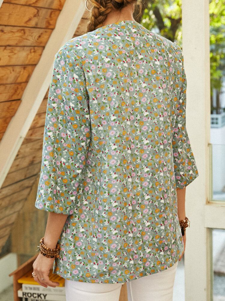 Bohemian Floral Print 3/4-lange Ærmer Casual Jakke Til Kvinder