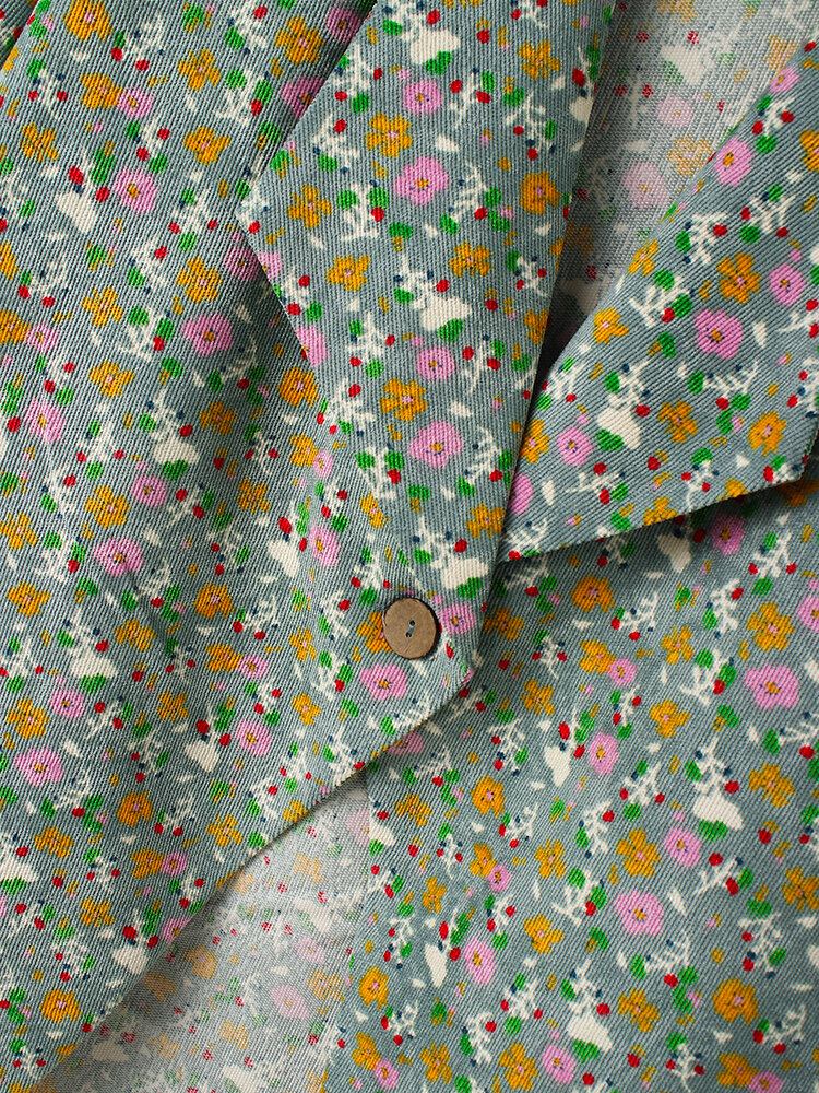 Bohemian Floral Print 3/4-lange Ærmer Casual Jakke Til Kvinder