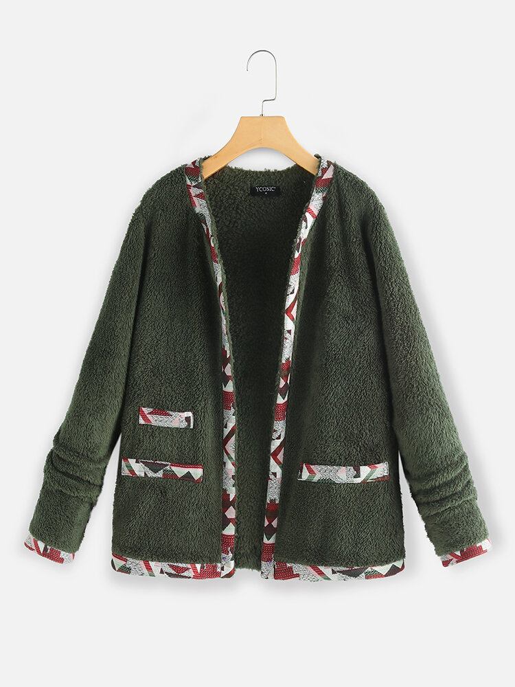 Casual Fleece Patch Langærmet Jakke Til Damer