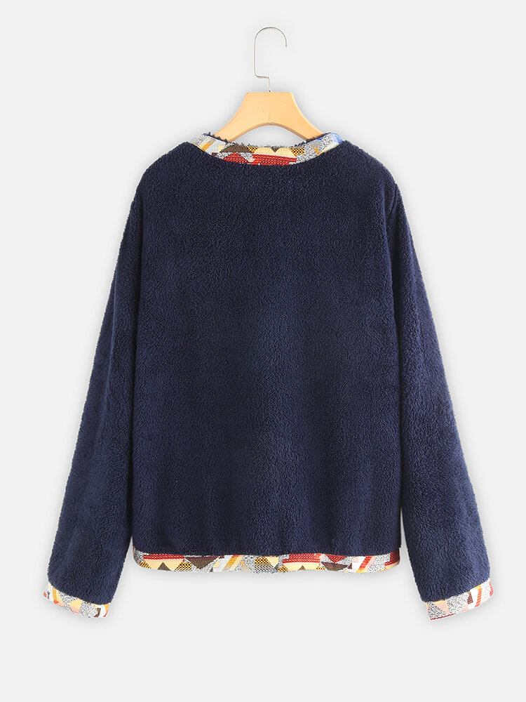 Casual Fleece Patch Langærmet Jakke Til Damer