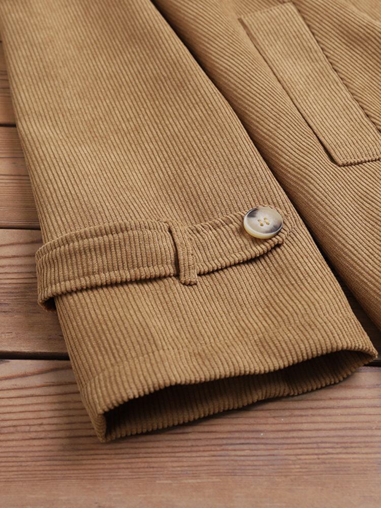 Kvinder Corduroy Vintage Solid Button Manchetter Sidelommer Casual Jakker