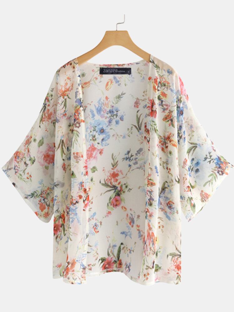 Kvinder Flagermusærmet Blomsterprint Bohemian Style Simple Casual Cardigan