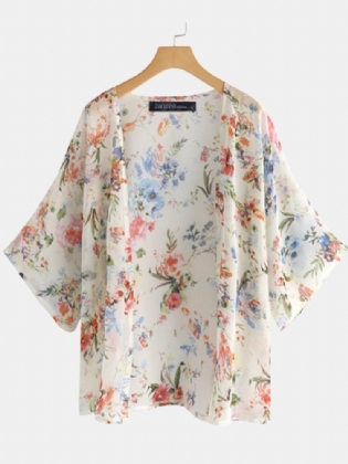 Kvinder Flagermusærmet Blomsterprint Bohemian Style Simple Casual Cardigan