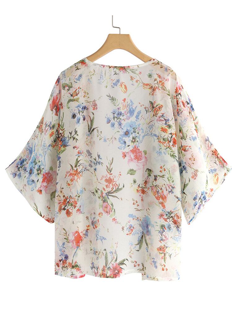 Kvinder Flagermusærmet Blomsterprint Bohemian Style Simple Casual Cardigan