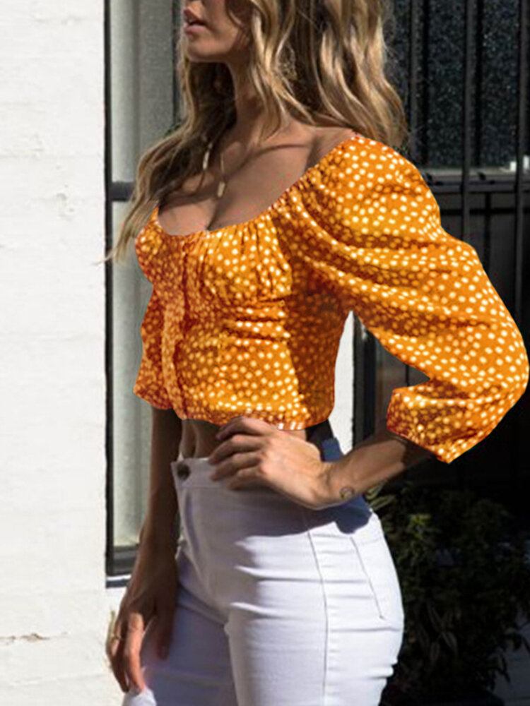 100% Polyester Puff Fuldærmet Blomsterbluse