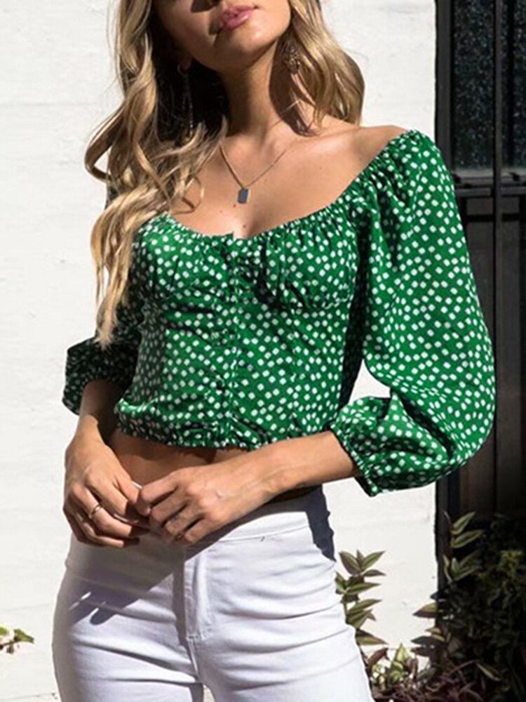 100% Polyester Puff Fuldærmet Blomsterbluse