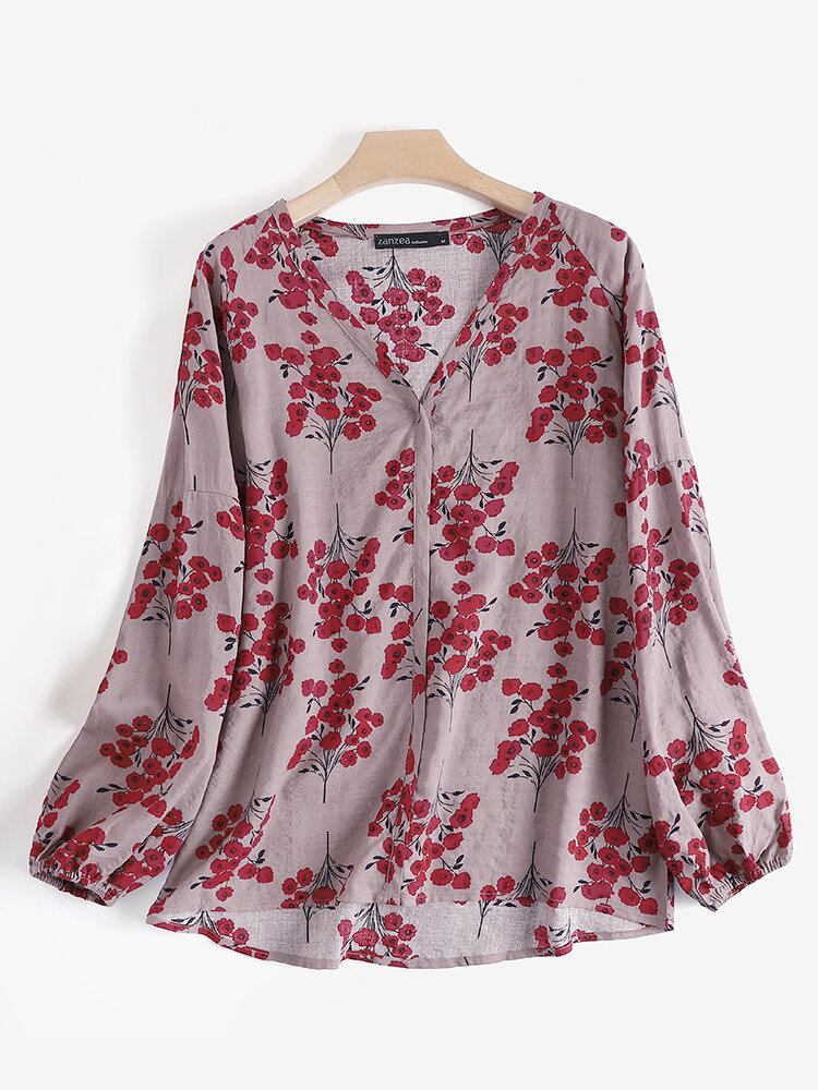 Blomsterprint Casual V-hals Langærmet Bluse