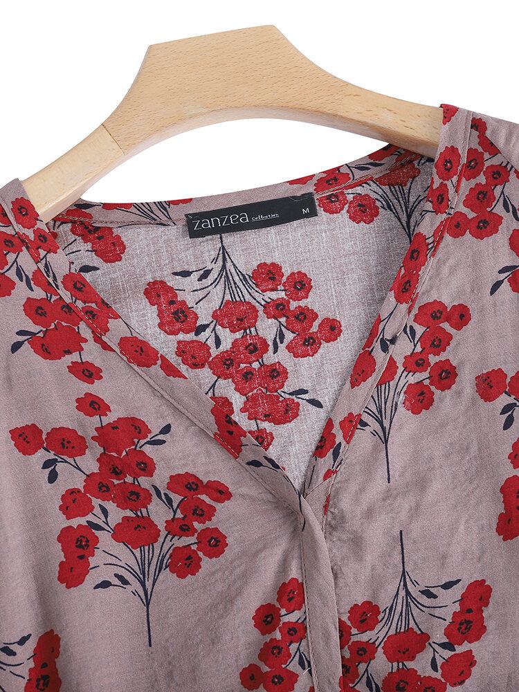 Blomsterprint Casual V-hals Langærmet Bluse