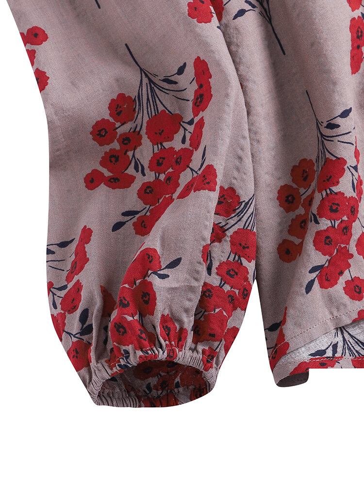 Blomsterprint Casual V-hals Langærmet Bluse