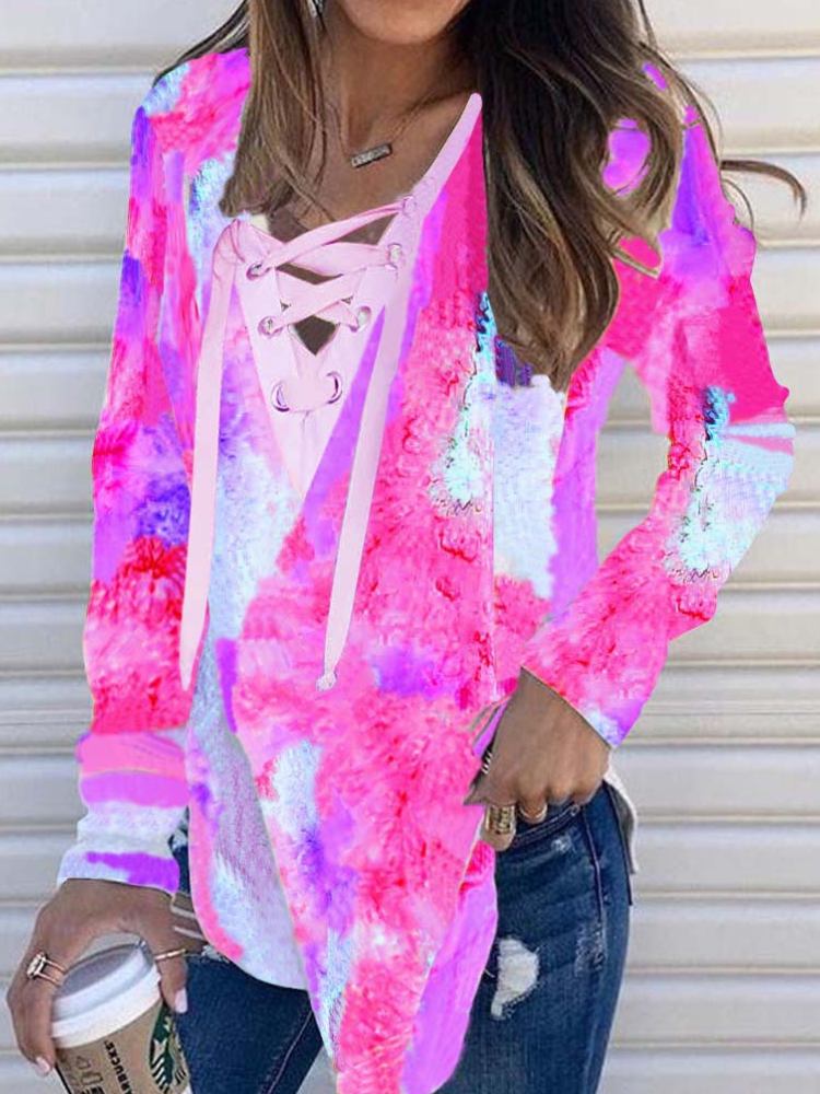 Dame Tie Dye Bandage Langærmet Design Bluse