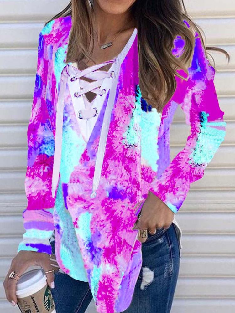 Dame Tie Dye Bandage Langærmet Design Bluse