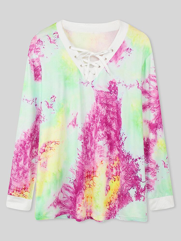 Dame Tie Dye Bandage Langærmet Design Bluse