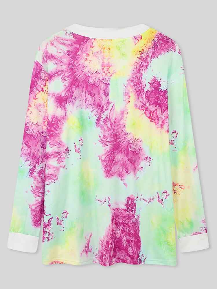 Dame Tie Dye Bandage Langærmet Design Bluse