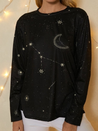 Kvinder Celestial Galaxy Print Rundhalset Casual Langærmede Bluser