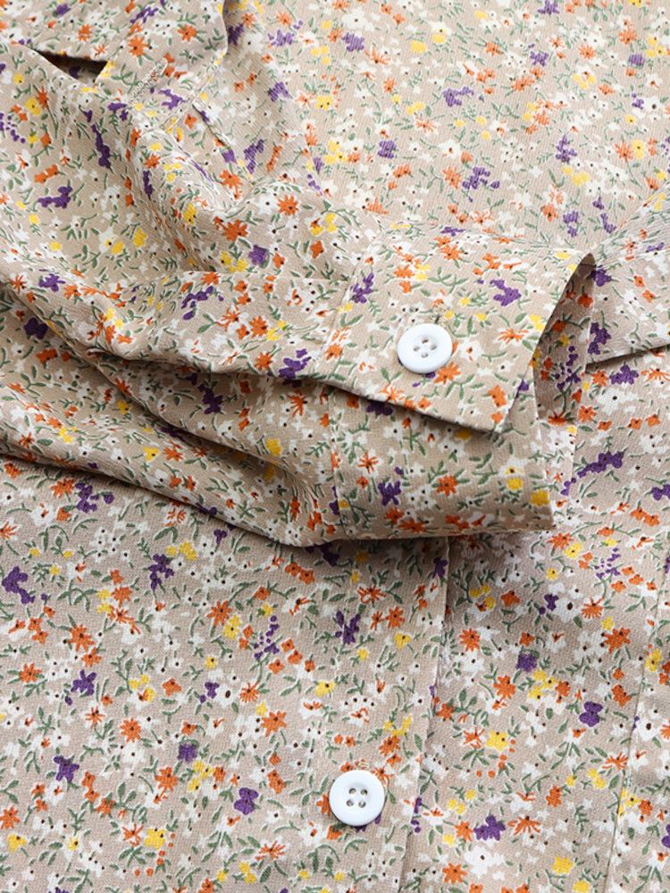 Kvinder Ditsy Blomsterprint Lapel Langærmede Casual Longline Skjorter