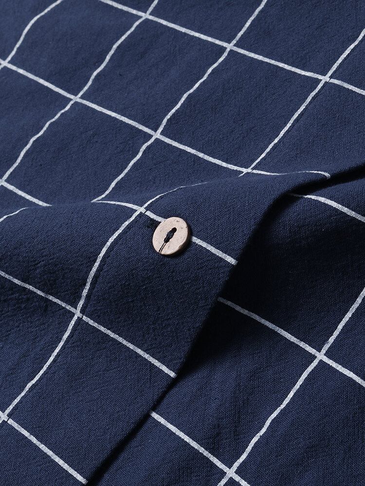 Kvinder Grid Button Up Lapel Casual Langærmede Skjorter