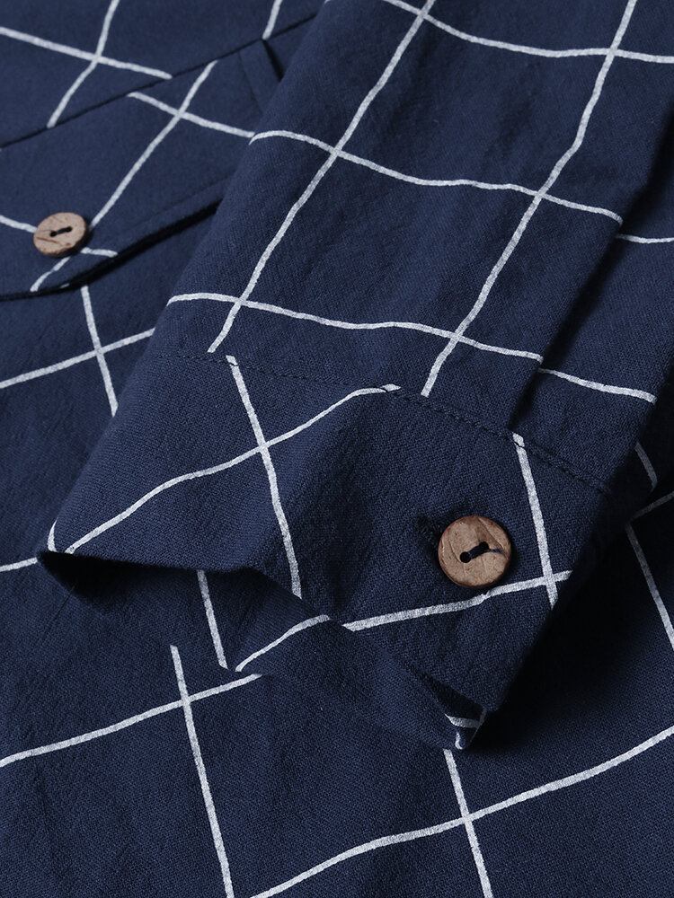 Kvinder Grid Button Up Lapel Casual Langærmede Skjorter