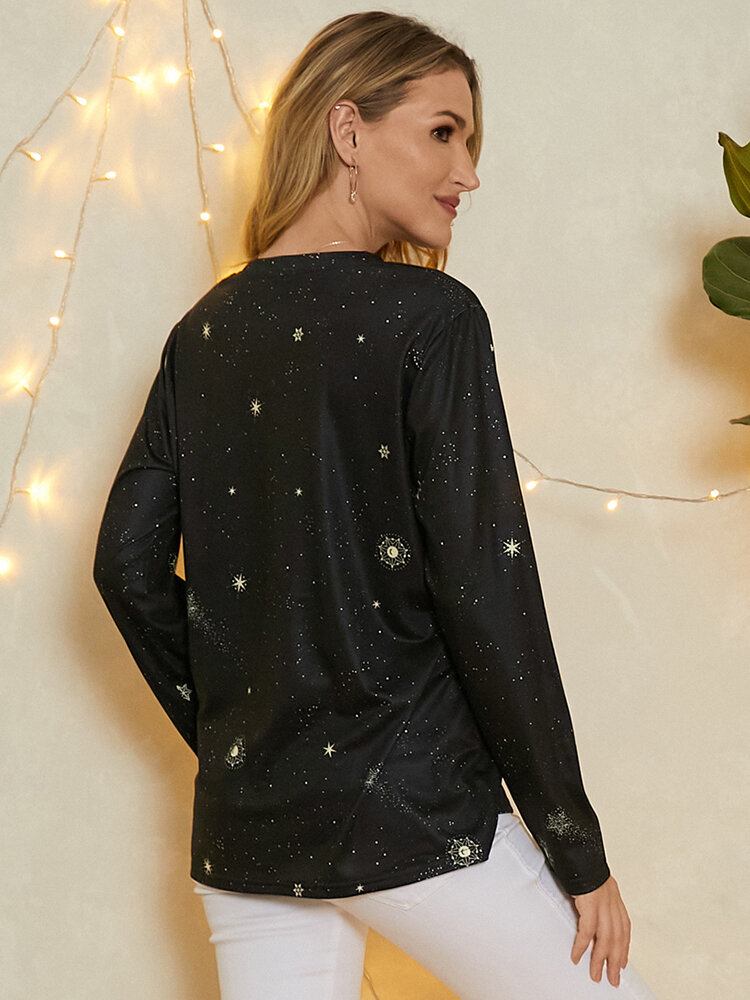 Kvinder Leo Galaxy Print Rundhals Langærmede Casual Bluser