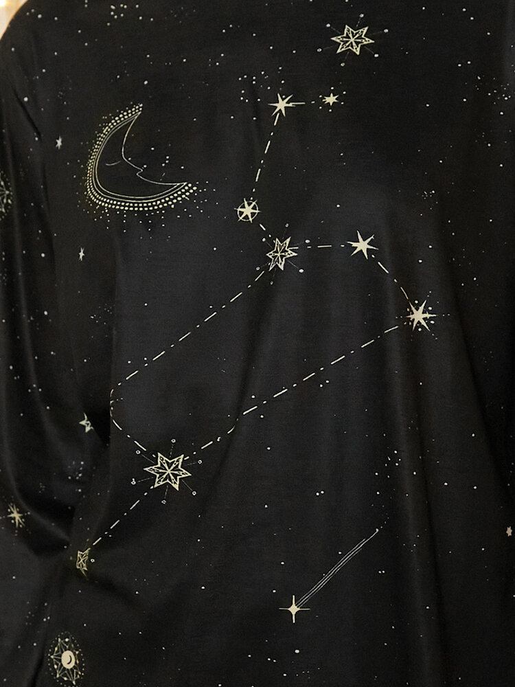 Kvinder Leo Galaxy Print Rundhals Langærmede Casual Bluser