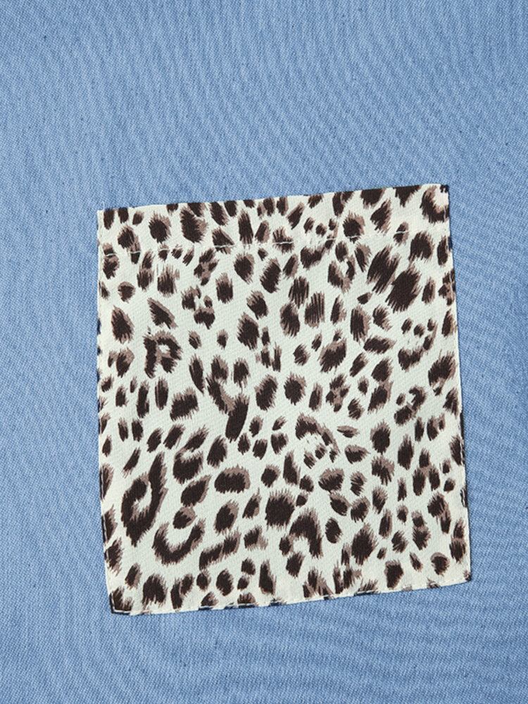 Kvinder Leopardprint Splejsningsknapper Brystlommer Casual Skjorter