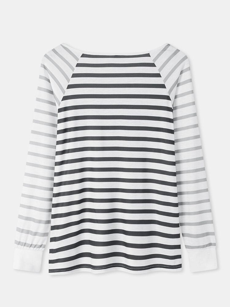 Kvinder Letter Stribet Print V-hals Raglan Ærmer Enkel Bluse