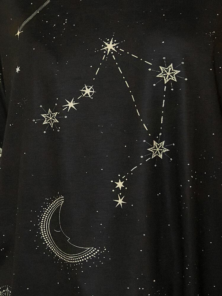 Kvinder Libra Celestial Print Rundhalset Casual Langærmede Bluser