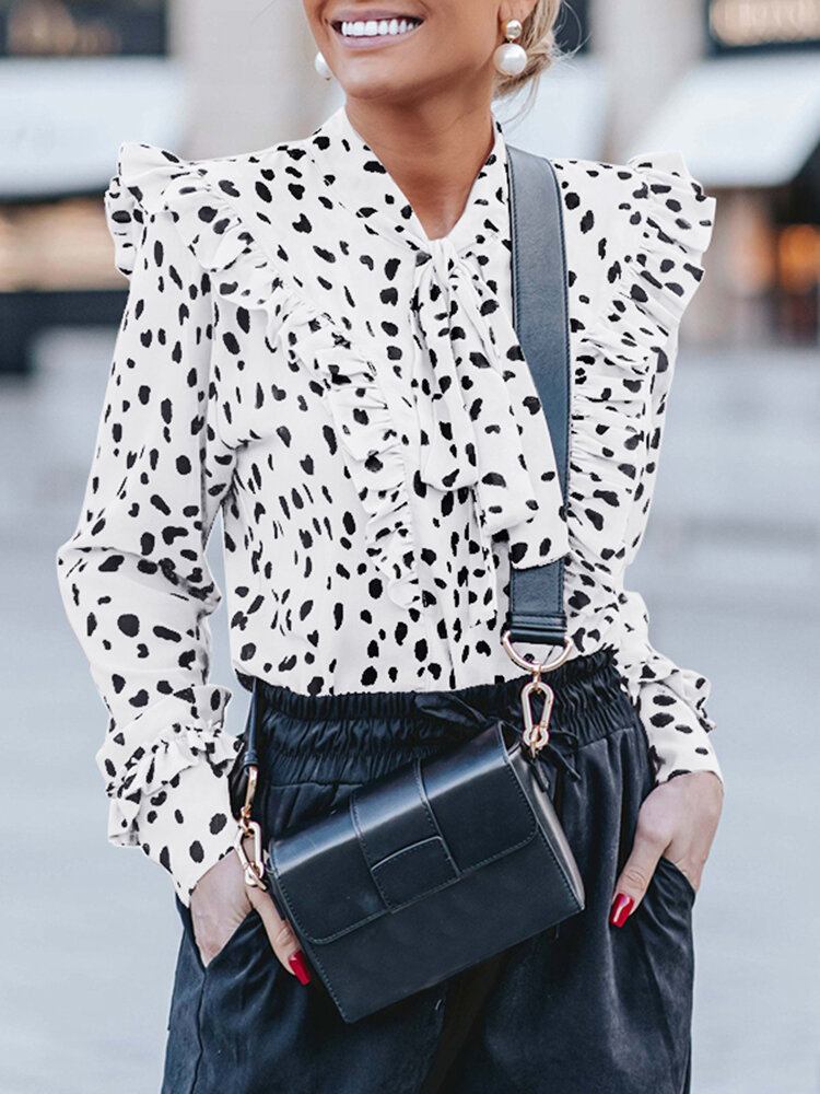 Kvinder Polka Dot Print Flæser Fuldærmet Business Commute Fitting Bluse