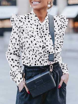 Kvinder Polka Dot Print Flæser Fuldærmet Business Commute Fitting Bluse