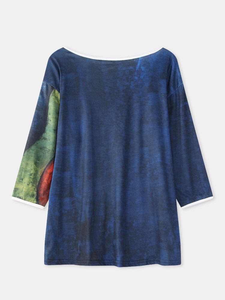 Kvinder Portræt Abstrakt Kunst Print Asymmetrisk Krave Casual Bluse