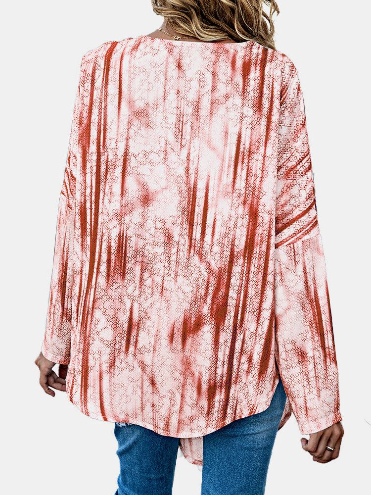 Kvinder Tie Dye Print Knotted Langærmet Casual Bluse