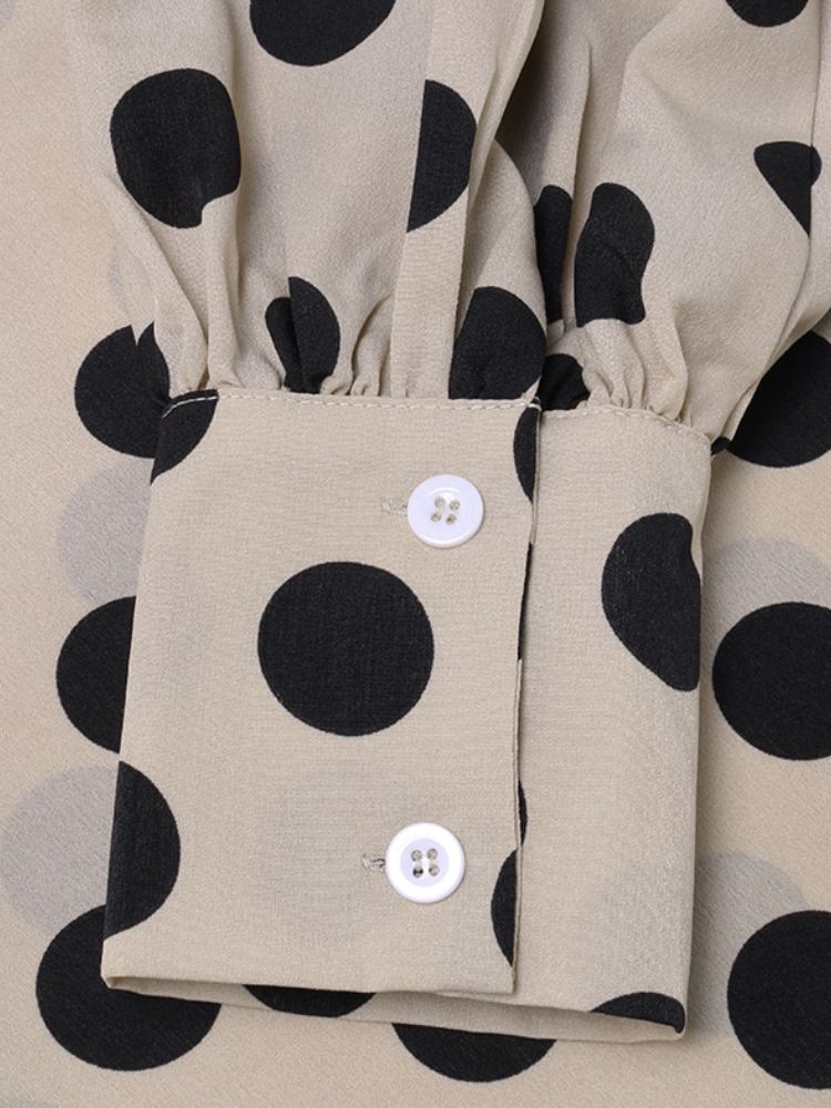 Polka Dots Printing Lanterne Ærmer Halsudskæring Sløjfe Casual Bluse Til Kvinder