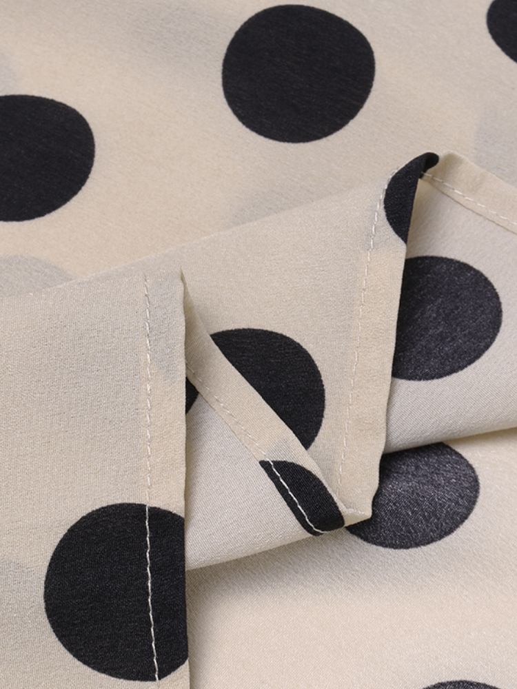 Polka Dots Printing Lanterne Ærmer Halsudskæring Sløjfe Casual Bluse Til Kvinder