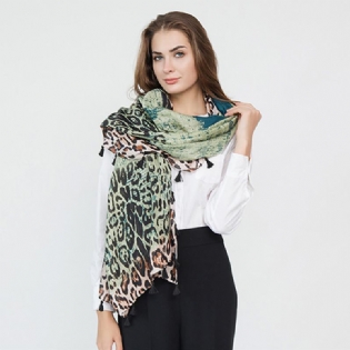 Dame Gradient Leopard Print Fashion Tassel Frynse Tørklæde