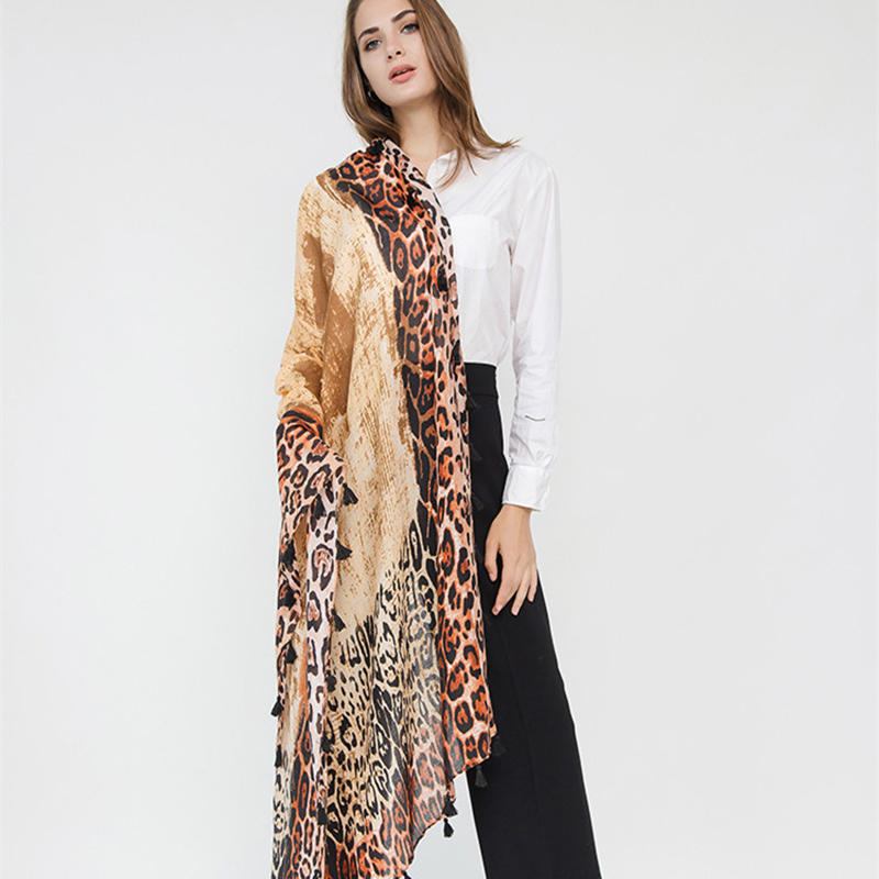 Dame Gradient Leopard Print Fashion Tassel Frynse Tørklæde