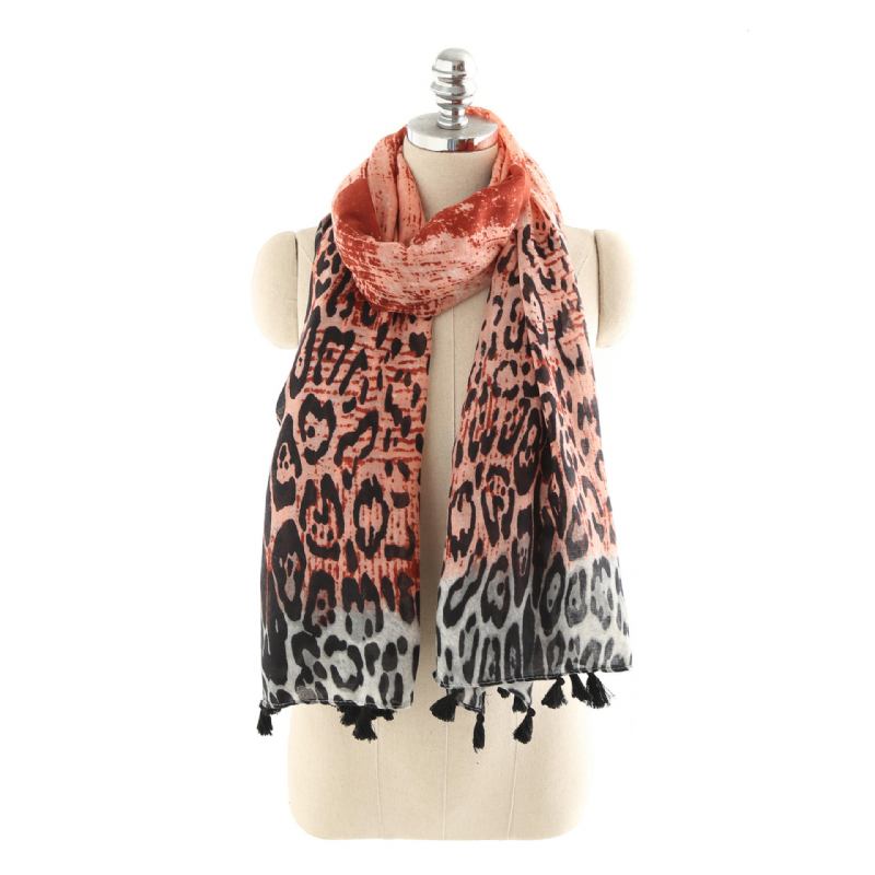 Dame Gradient Leopard Print Fashion Tassel Frynse Tørklæde