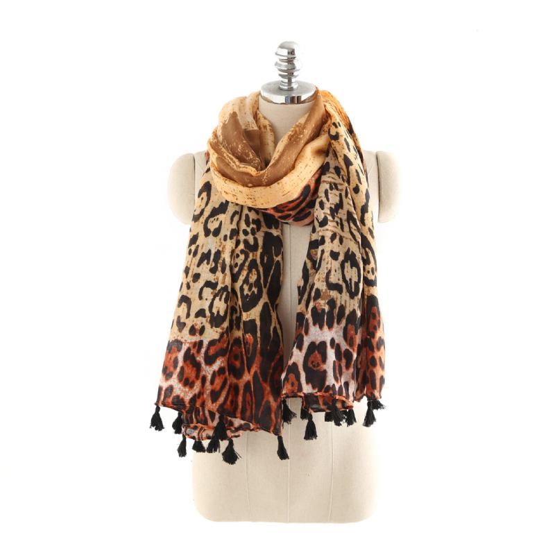 Dame Gradient Leopard Print Fashion Tassel Frynse Tørklæde