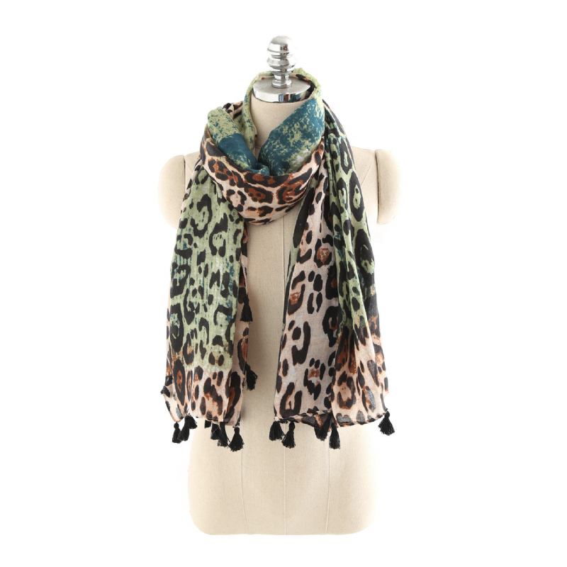 Dame Gradient Leopard Print Fashion Tassel Frynse Tørklæde