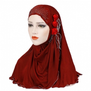 Kvinder Ny Is Silke Side Tre Blomster Kvaster Araber Huer Arab Wrap Tørklæde Turban Hat