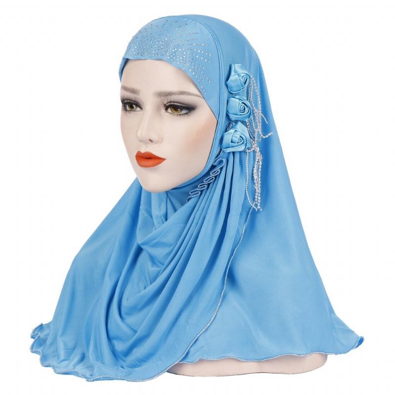 Kvinder Ny Is Silke Side Tre Blomster Kvaster Araber Huer Arab Wrap Tørklæde Turban Hat