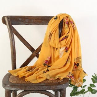 Vintage Sommer Kvinder Linen Floral Printting Tørklæde