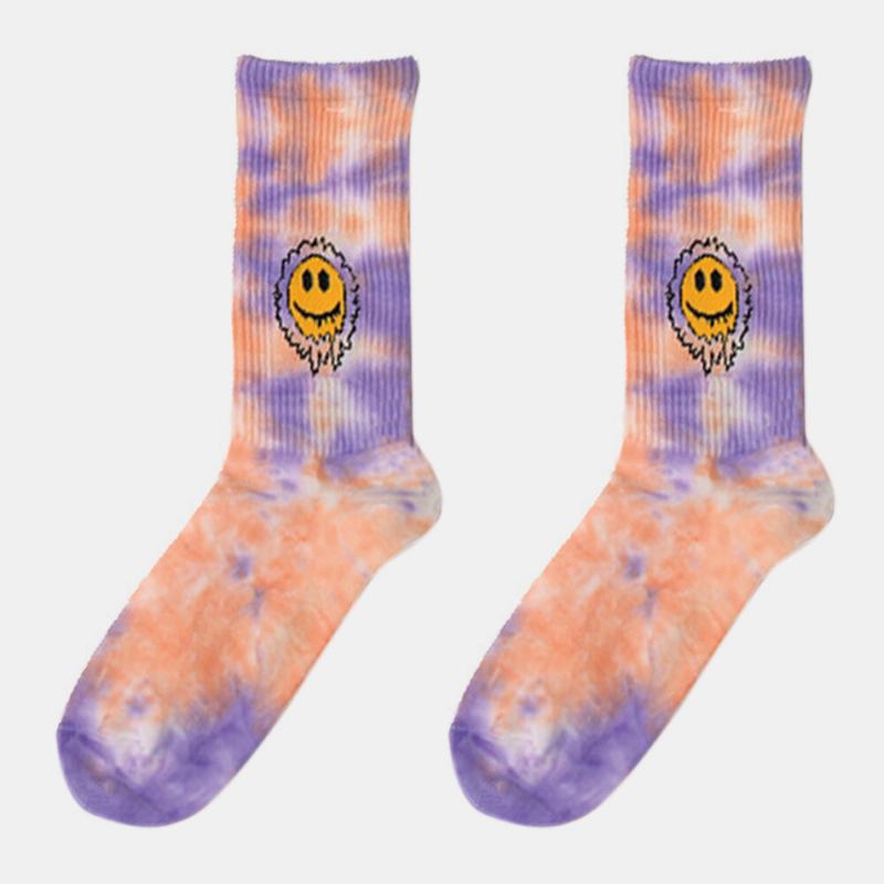 Mænd Kvinder Bomuld Farve Gradient Smil Ansigt Daisy Solsikkemønster Tie-dye Mode Anti-slip Tube Sokker