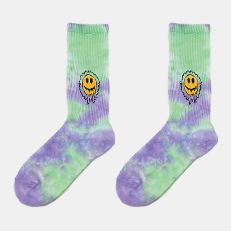 Mænd Kvinder Bomuld Farve Gradient Smil Ansigt Daisy Solsikkemønster Tie-dye Mode Anti-slip Tube Sokker