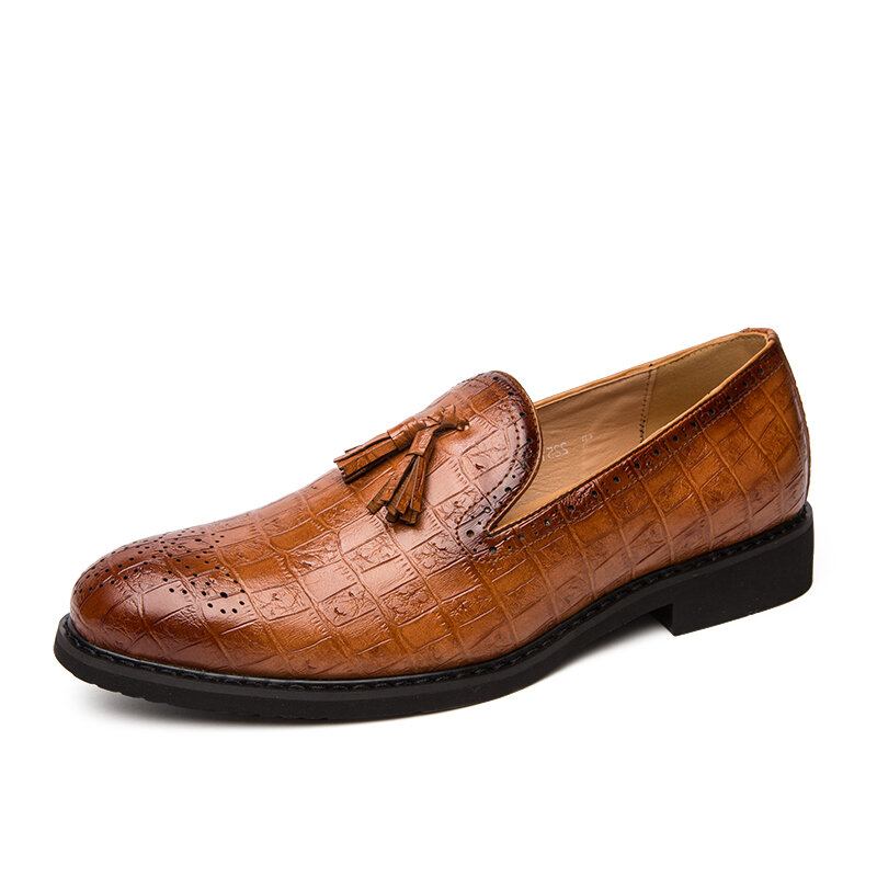 Mænd Brogue Kvast Decor Microfiber Læder Slip On Fest Formelle Sko