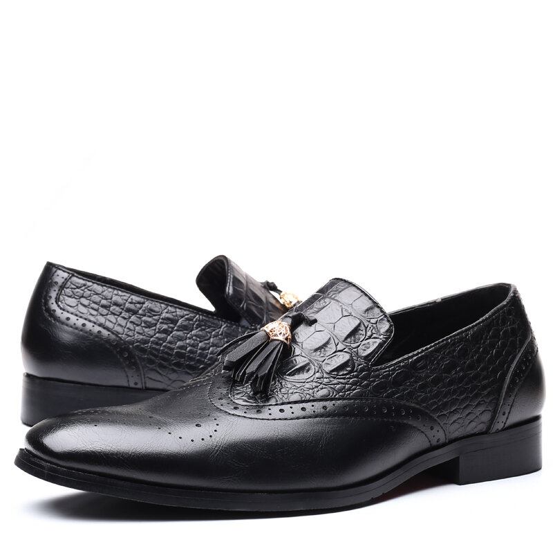 Mænd Brogue Tassel Decor Dress Loafers Slip On Business Casual Formelle Sko