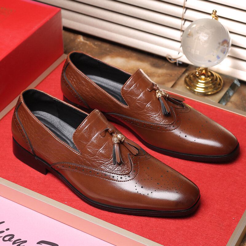 Mænd Brogue Tassel Decor Dress Loafers Slip On Business Casual Formelle Sko