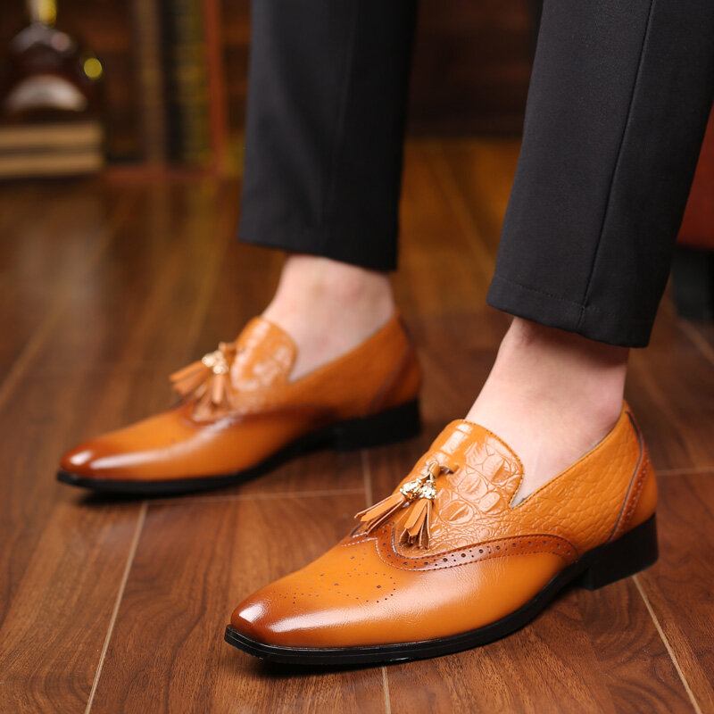 Mænd Brogue Tassel Decor Dress Loafers Slip On Business Casual Formelle Sko