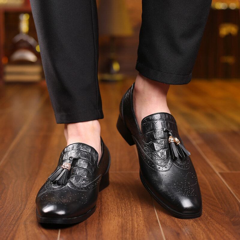 Mænd Brogue Tassel Decor Dress Loafers Slip On Business Casual Formelle Sko