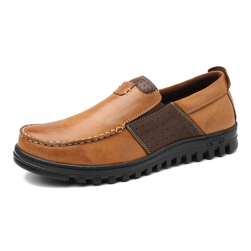 Mænd Comfy Moccasin Toe Læder Splejsning Bløde Fritidssko