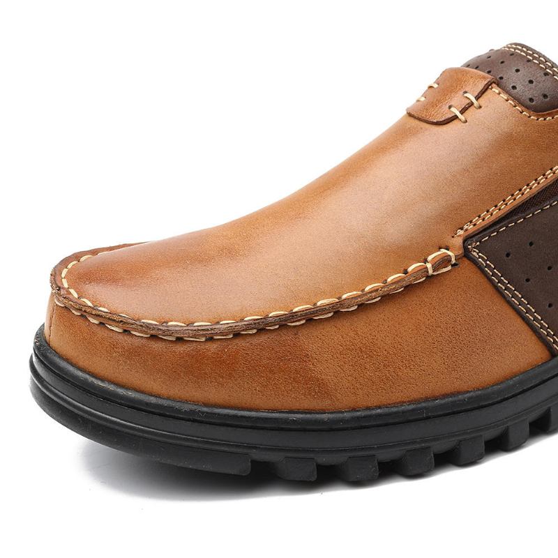 Mænd Comfy Moccasin Toe Læder Splejsning Bløde Fritidssko