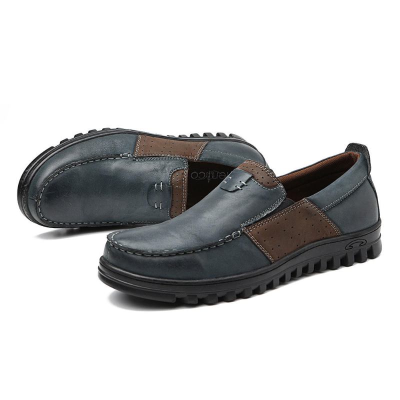 Mænd Comfy Moccasin Toe Læder Splejsning Bløde Fritidssko